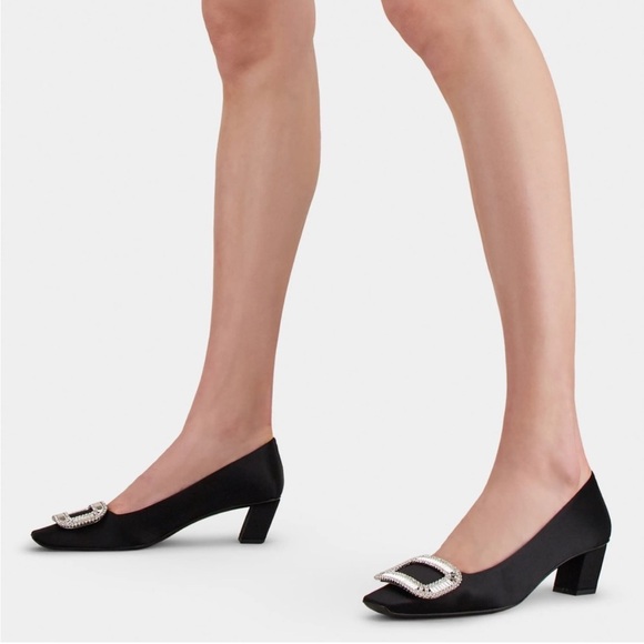 Roger Vivier Belle Pilgrim Buckle Satin Pumps (in blush pink) - Picture 11 of 11